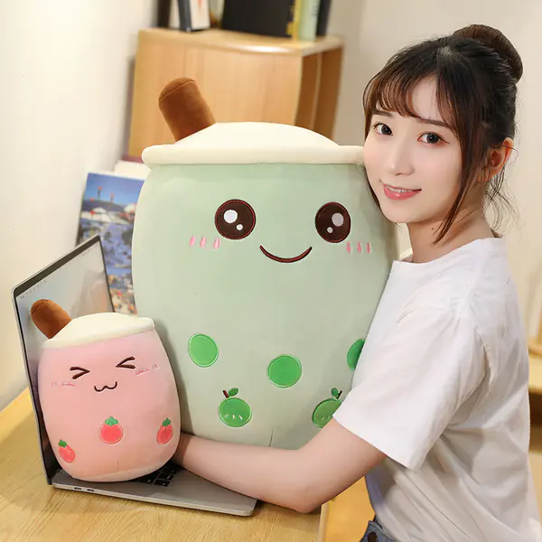 wholesale peluches bulk custom big animal boba Super Soft cute Plush Toys Stuffed Bubble Tea Pillow