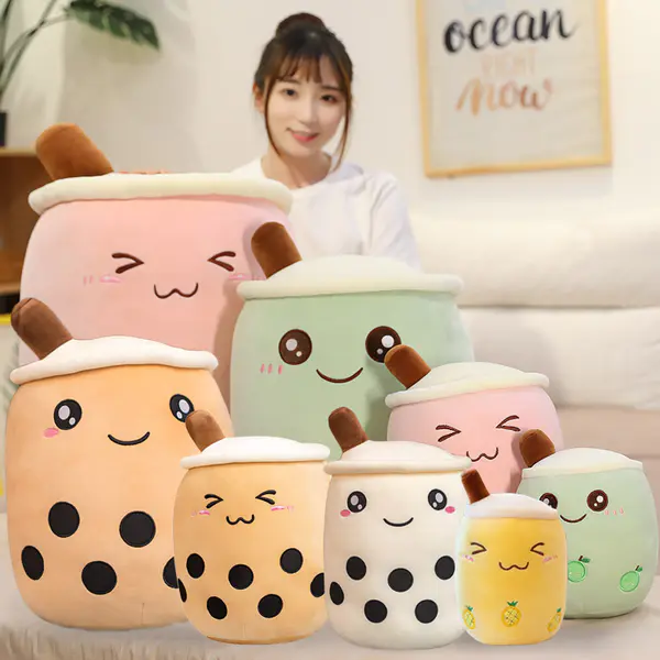 wholesale peluches bulk custom big animal boba Super Soft cute Plush Toys Stuffed Bubble Tea Pillow