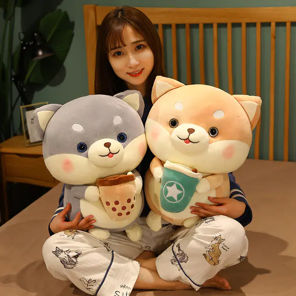 Dog Boba Plush Pillow Bubble Milk Tea Cup Soft Animals OEM Plush Toys