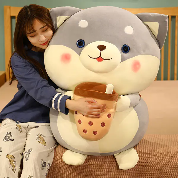 Dog Boba Plush Pillow Bubble Milk Tea Cup Soft Animals OEM Plush Toys